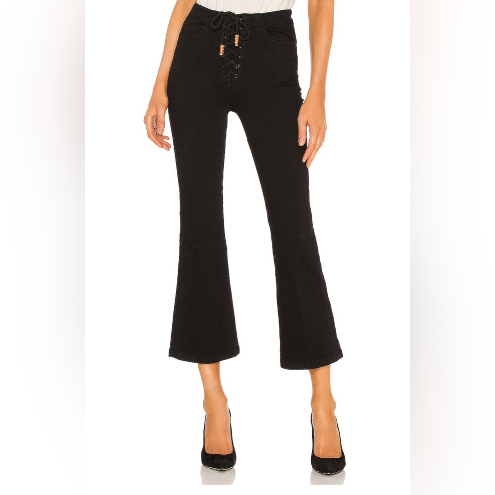 FRAME Corded Flare Crop Jean in Film Noir. Size 27
